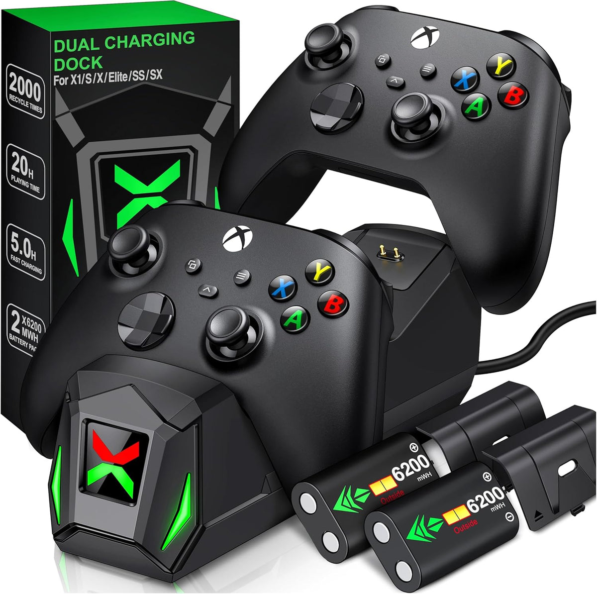 Upgraded Controller Charger Station with 2x5520mWh Rechargeable Bat...