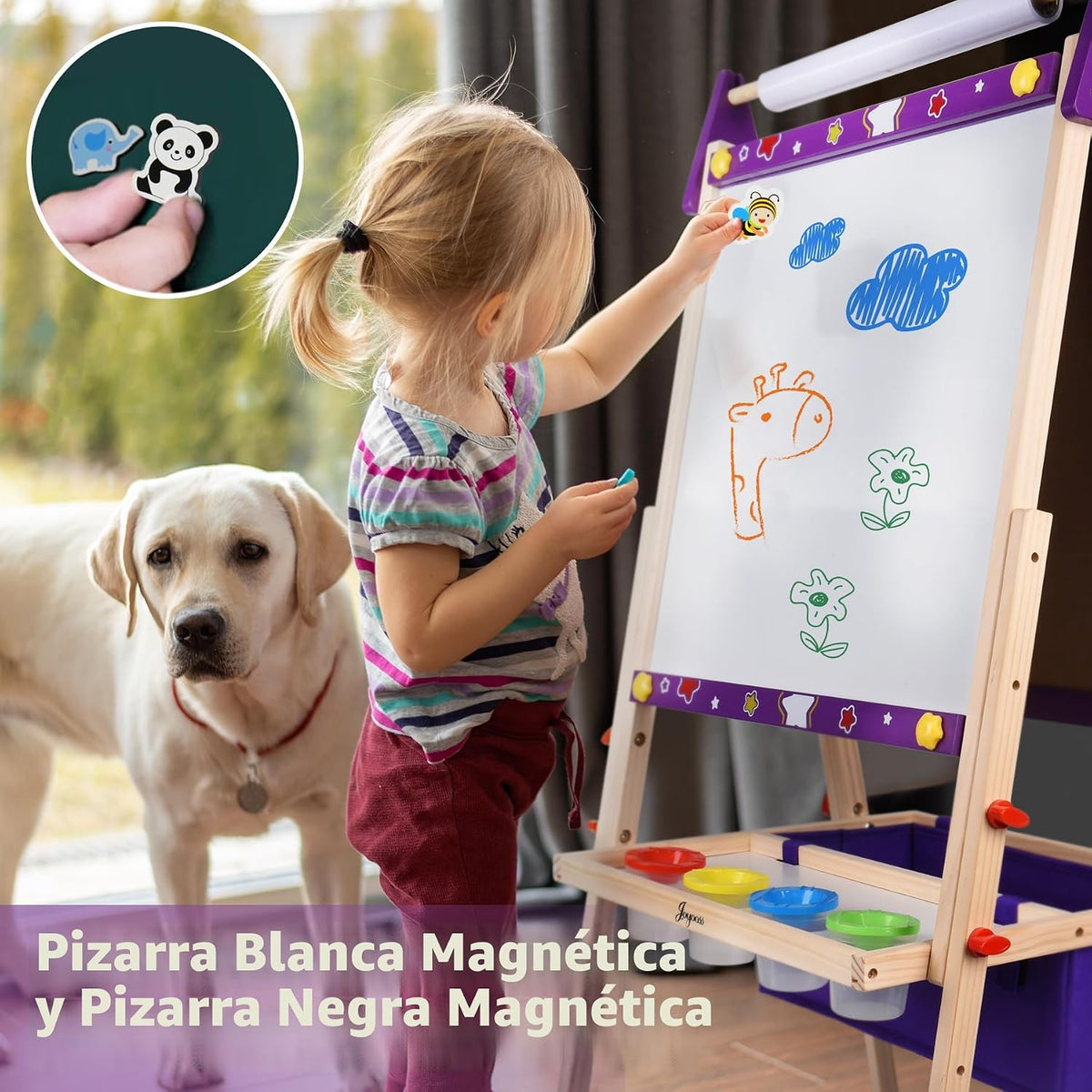 Joyooss Caballete artístico para niños, caballete de madera ajustable para niños pequeños, pizarra blanca y pizarra de tiza para niños, caballete de arte para niños de 2 a 4 años, 4 a 8, 9 a 12 años, caballetes de dibujo
