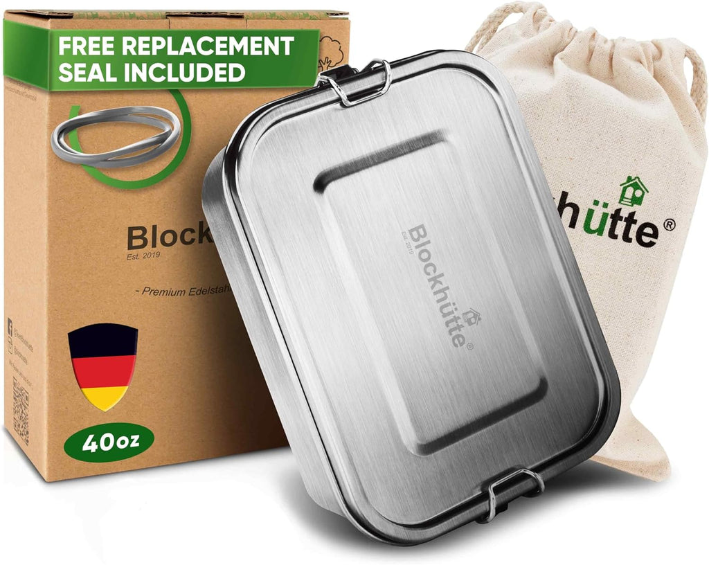 Blockhütte Lonchera de acero inoxidable para adultos I 40 onzas I con sellado gratuito I Caja Bento de metal con 3 compartimentos, contenedor de almuerzo a prueba de fugas, almacenamiento de alimentos
