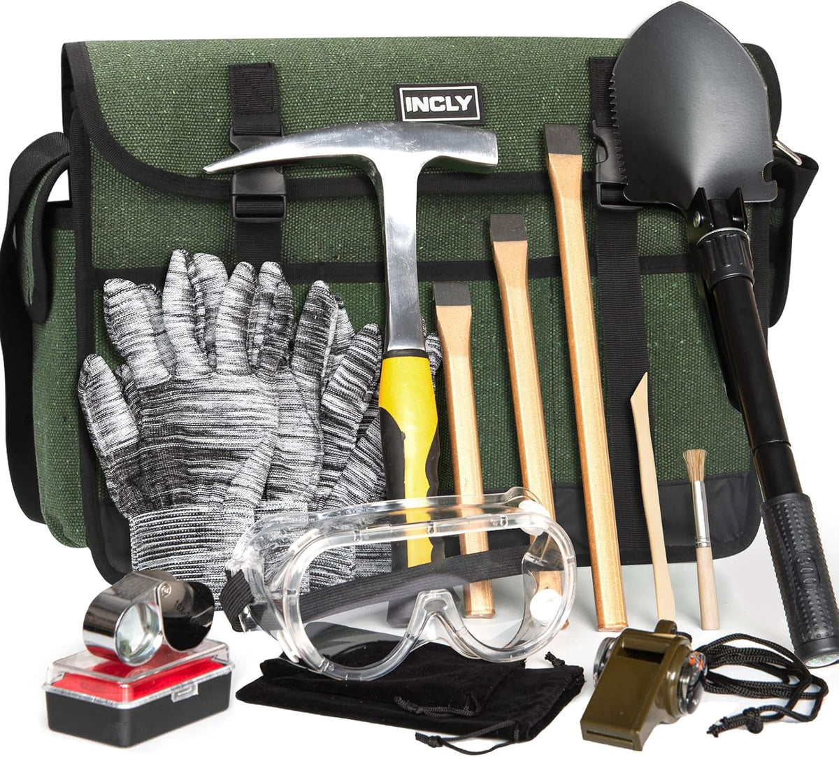 INCLY Kit de martillo de selección de rocas de geología de 15 piezas