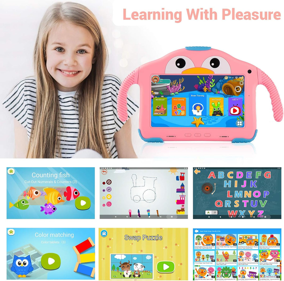 Tableta para niños de 7 pulgadas para niños de 3 a 7 y 32 GB con funda WiFi Youtube