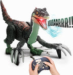 Juguete de dinosaurio a control remoto para niños, dinosaurio a control remoto, juguete velociraptor para caminar con rocío de niebla, luces y rugido, ideas de regalo de cumpleaños para niños y niñas de 3-5, 5, 7, 8-12 años
