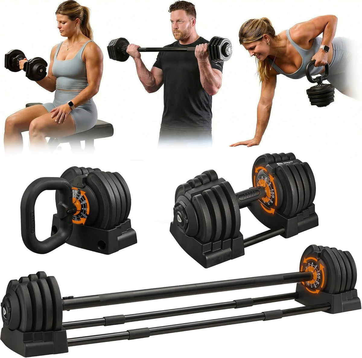 Lifepro TriForm - Juego de mancuernas ajustables 3 en 1, pesas rusas y