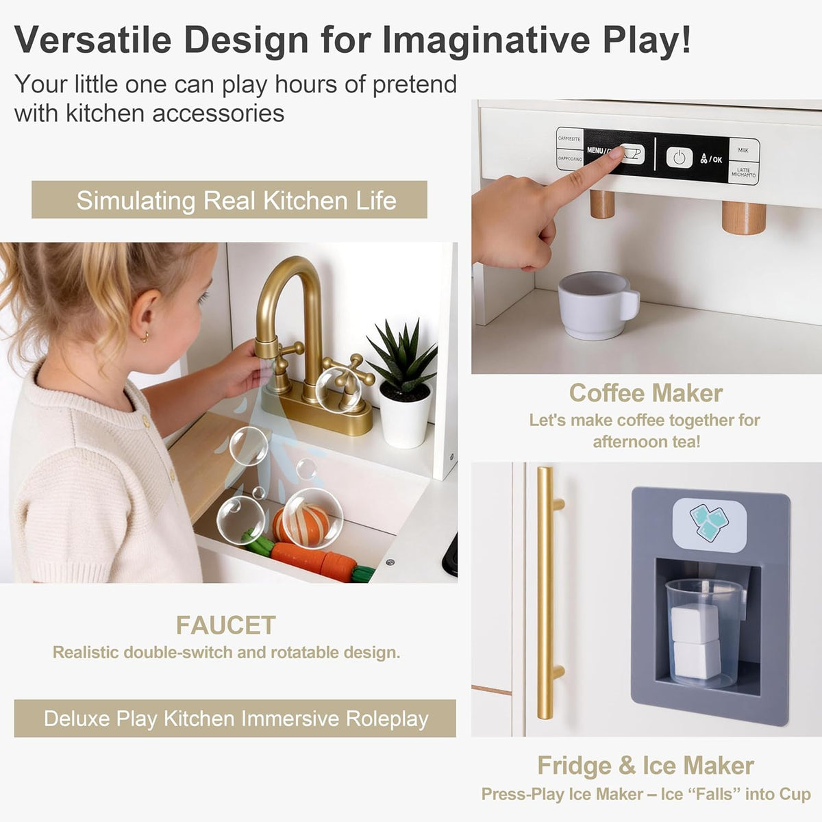 Cocina de madera para niños con luces y sonidos, diseño moderno