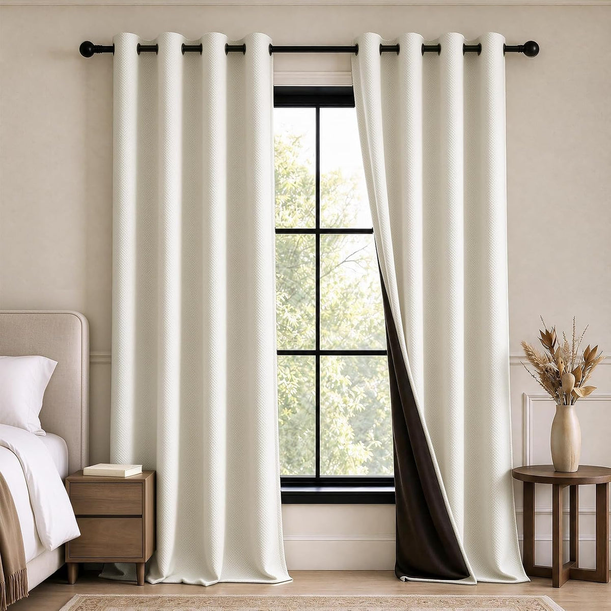 FMFUNCTEX - Cortinas 100% opacas color beige de 84 pulgadas para dormitorio