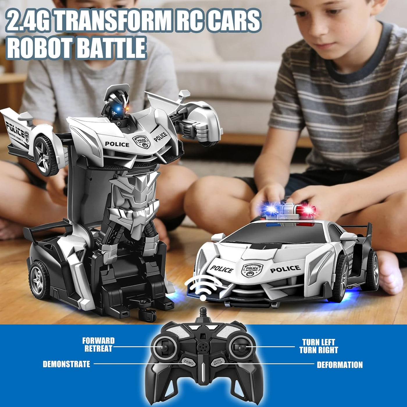 Coche Transformador de Control Remoto 2.4G, Juguete de Coche de Pol...