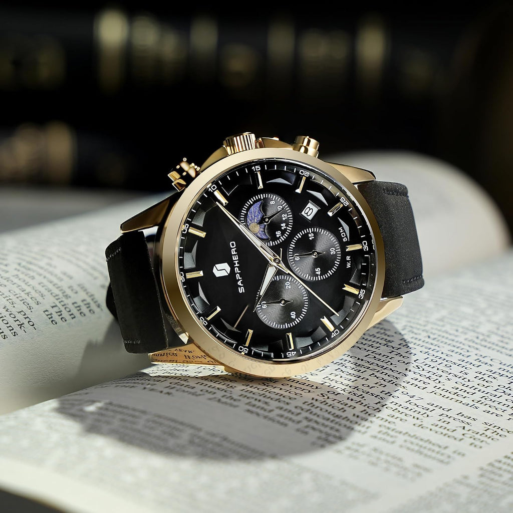 SAPPHERO Relojes cronógrafos para hombre, reloj analógico de acero inoxidable casual original para negocios, 50M, impermeable, luminoso, con esfera de fecha, regalo para hombre