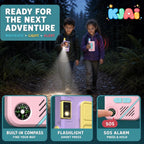 KJAI Walkie Talkies de video para niños, paquete de 2 con cámara giratoria de 180°, cambiador de voz, 10 divertidos efectos adhesivos, clip y cordón, juguetes al aire libre y regalos de cumpleaños