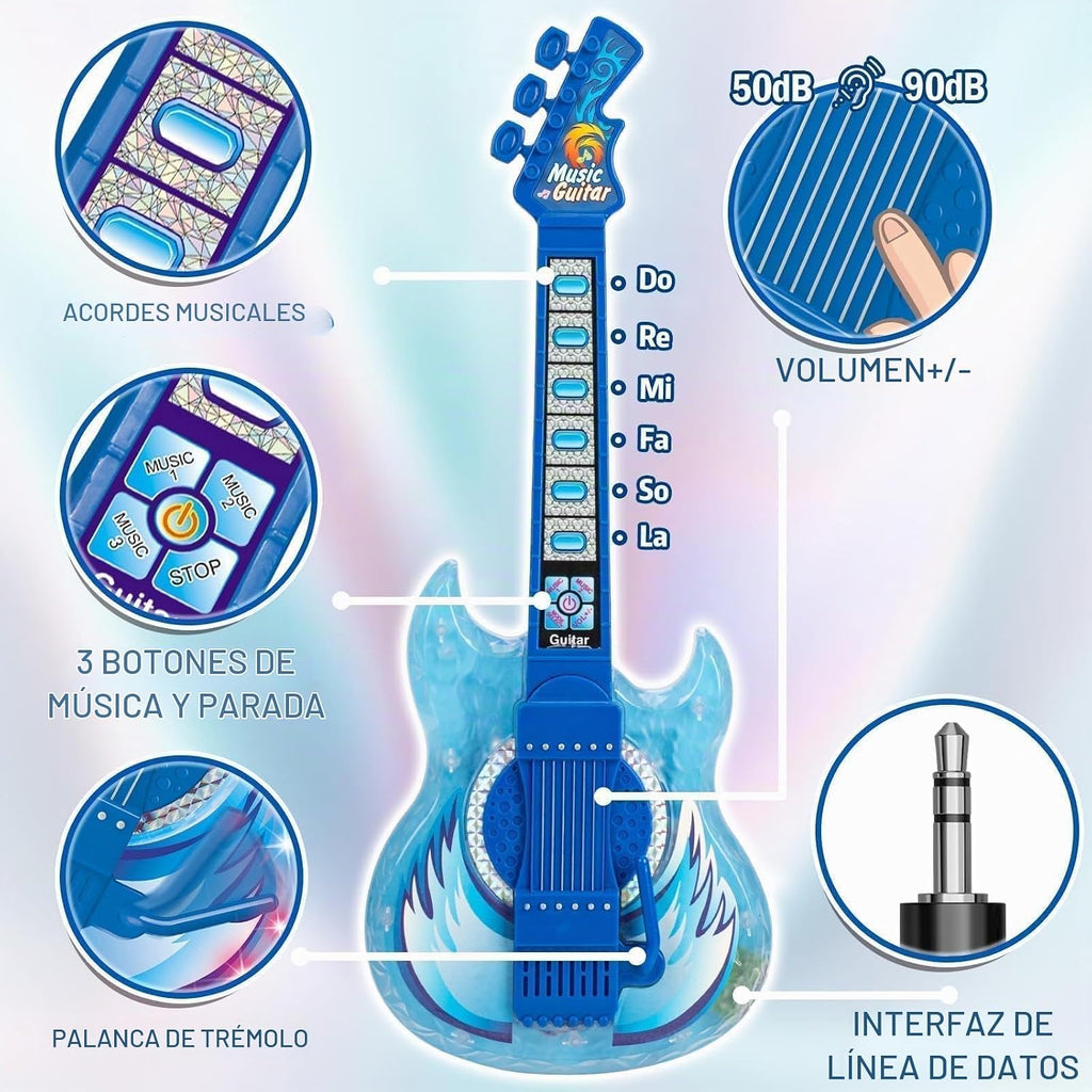 Kids Guitar y Microphone Set, Toddler Musical Instrument Toy, Blue