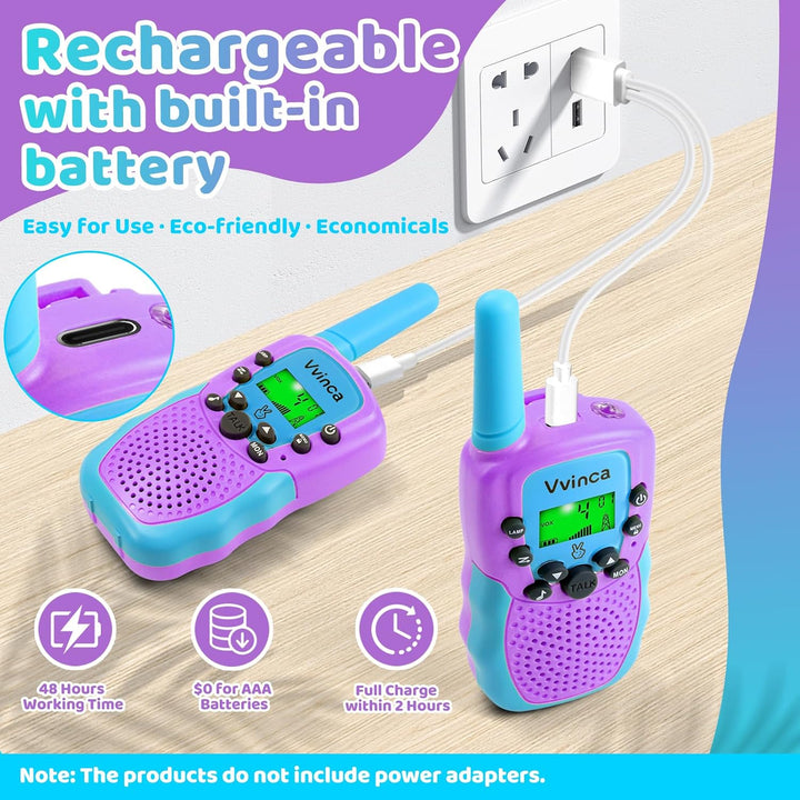 Vvinca Walkie Talkies recargables para niños, paquete de 4, juguete...