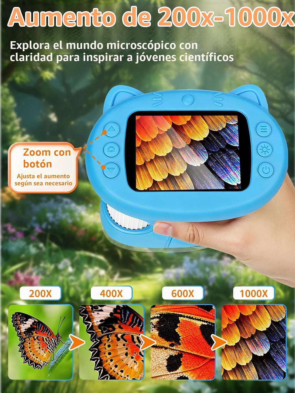Microscopio digital de mano 1000X para niños, pantalla IPS de 2,4 "juguetes