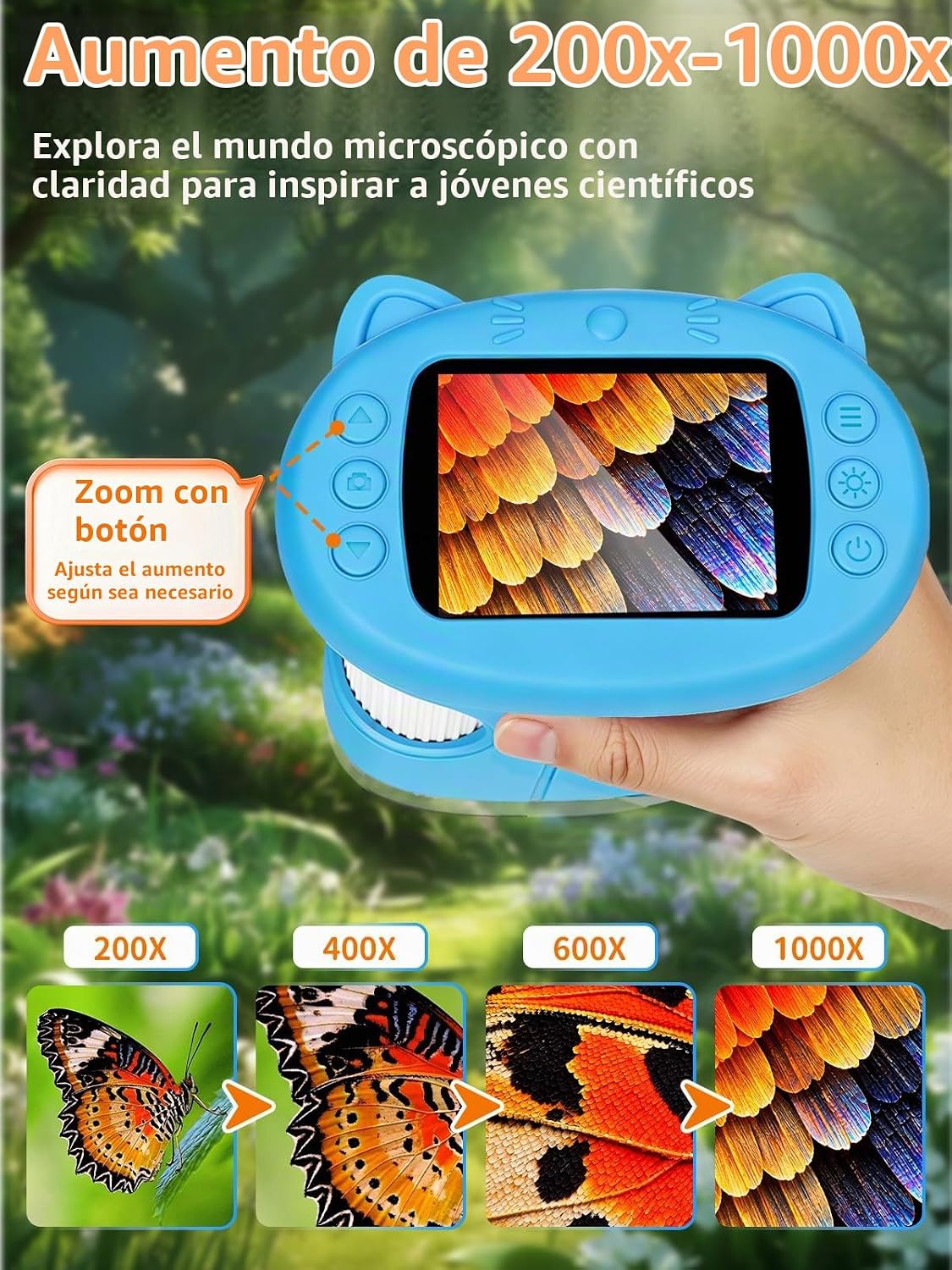 Microscopio digital de mano 1000X para niños, pantalla IPS de 2,4 "juguetes