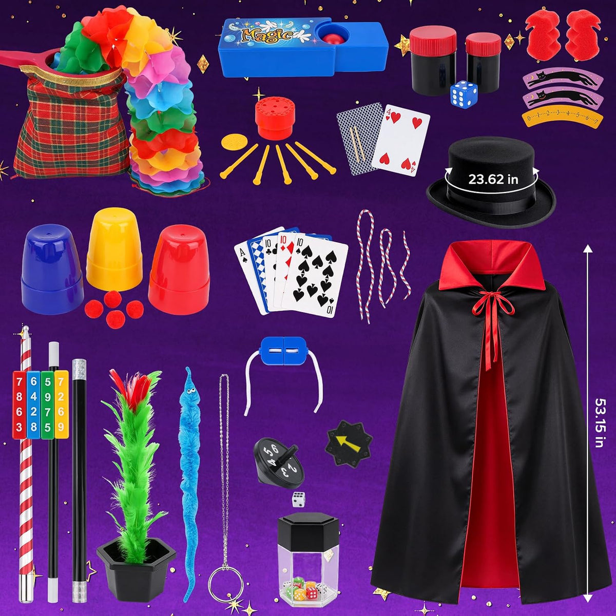 Kit de magia, trucos de magia para niños, incluye varita mágica y disfraz