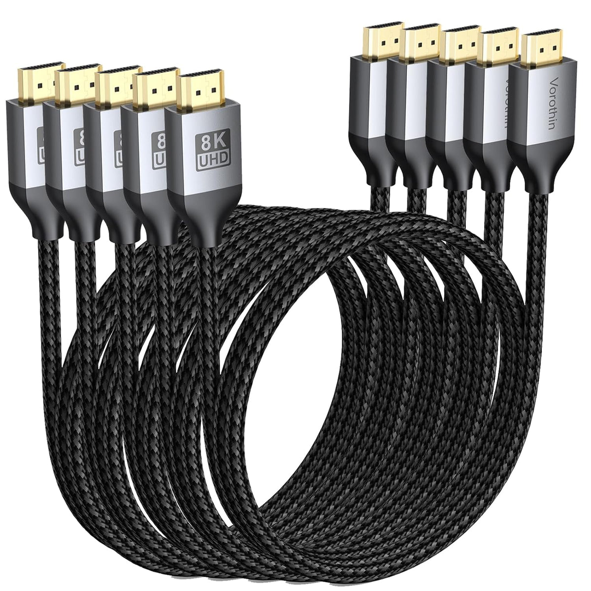Cable HDMI 8K de 6 pies, paquete de 5 unidades, cable HDMI de alta velocidad para monitor de computadora de 48 Gbps, cable HDMI blindado Cl3 8K @60Hz, 4K @144 Hz/120 Hz, HDR10+ para TV, barra de