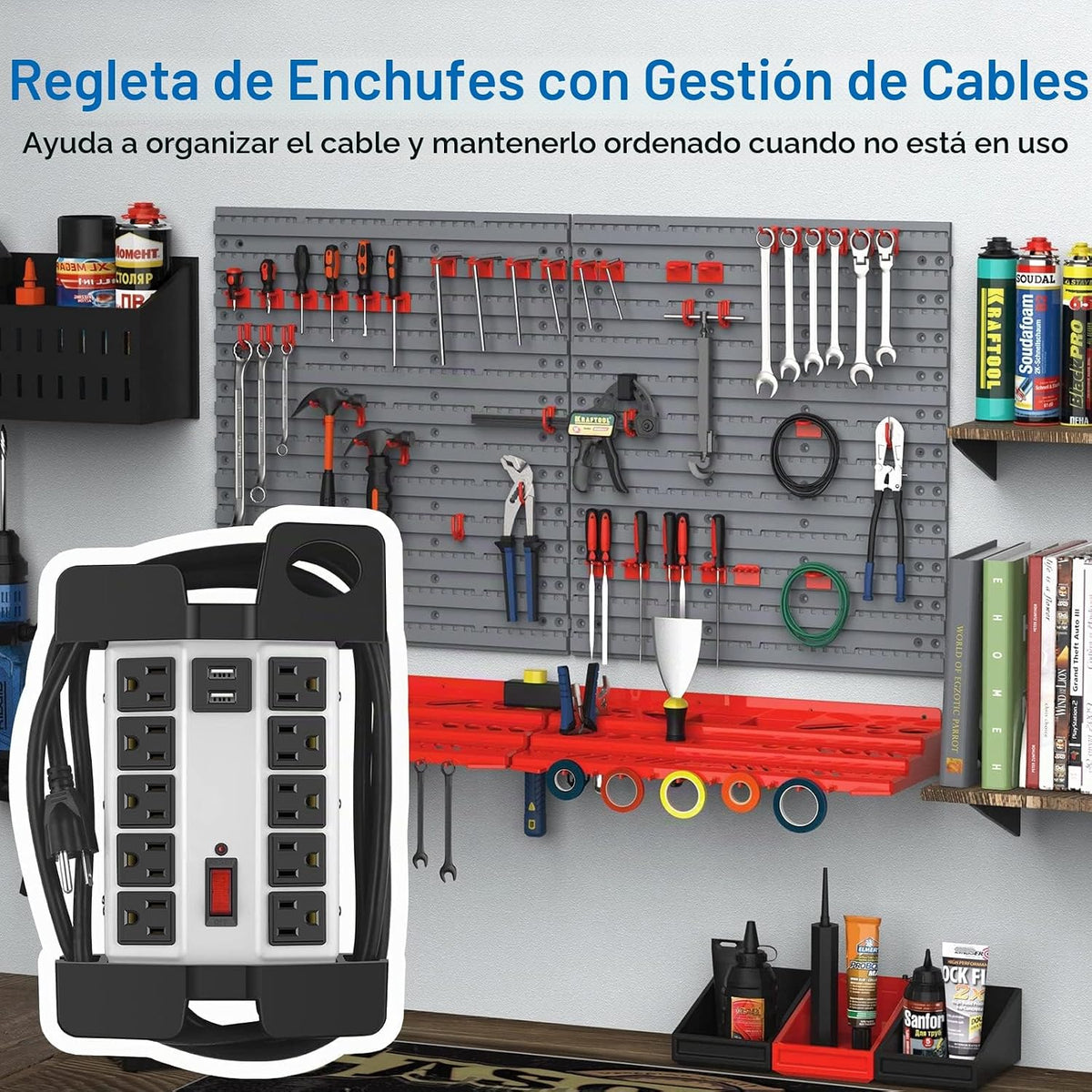 CCCEI Regleta de alimentación resistente con puertos USB, 10 tomacorrientes