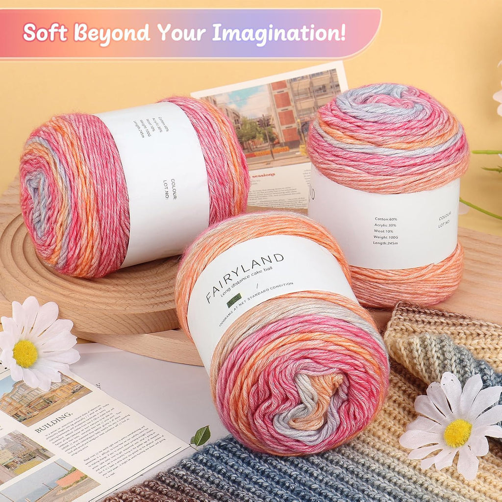 Aeelike 55 agujas de tejer de doble punta con 3 madejas, hilo de pastel degradado súper suave, 100 g (3.52 oz) 803.8 ft (267 yardas)