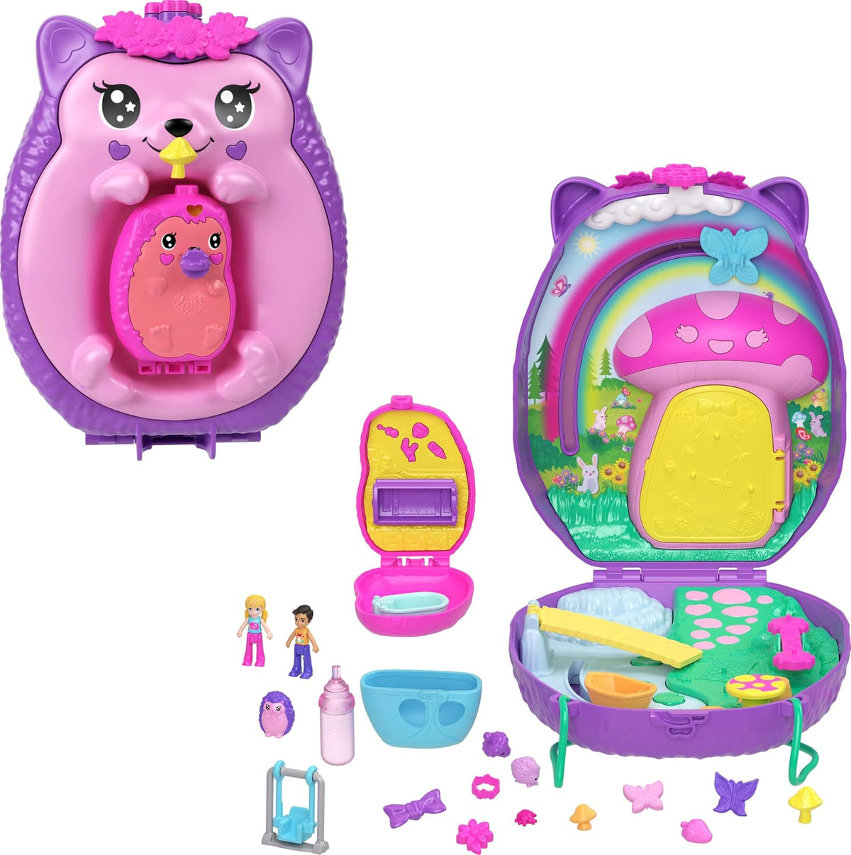 Polly Pocket 2 en 1 erizo para mamá y bebé portátil compacto