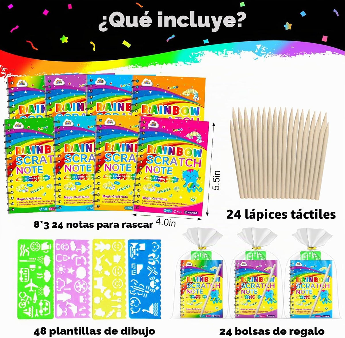 ZMLM 48 Pack Rainbow Art Scratch Notebooks para Kids Birthday Party Favors
