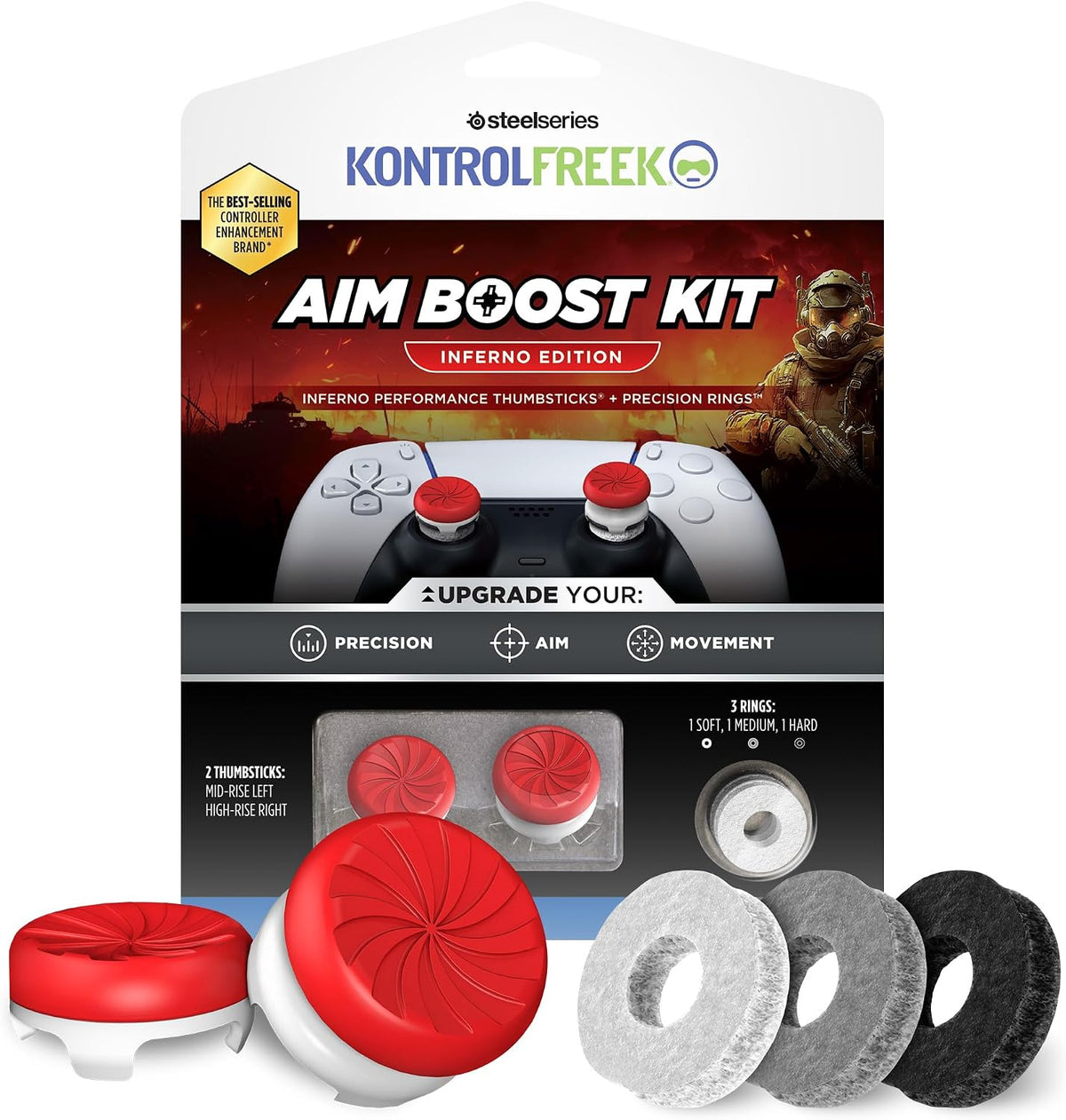 KontrolFreek Kit Aim Boost para PlayStation 5 (PS5) y PlayStation 4 (PS4) Controller | Incluye palancas de rendimiento y anillos de precisión | Edición Inferno