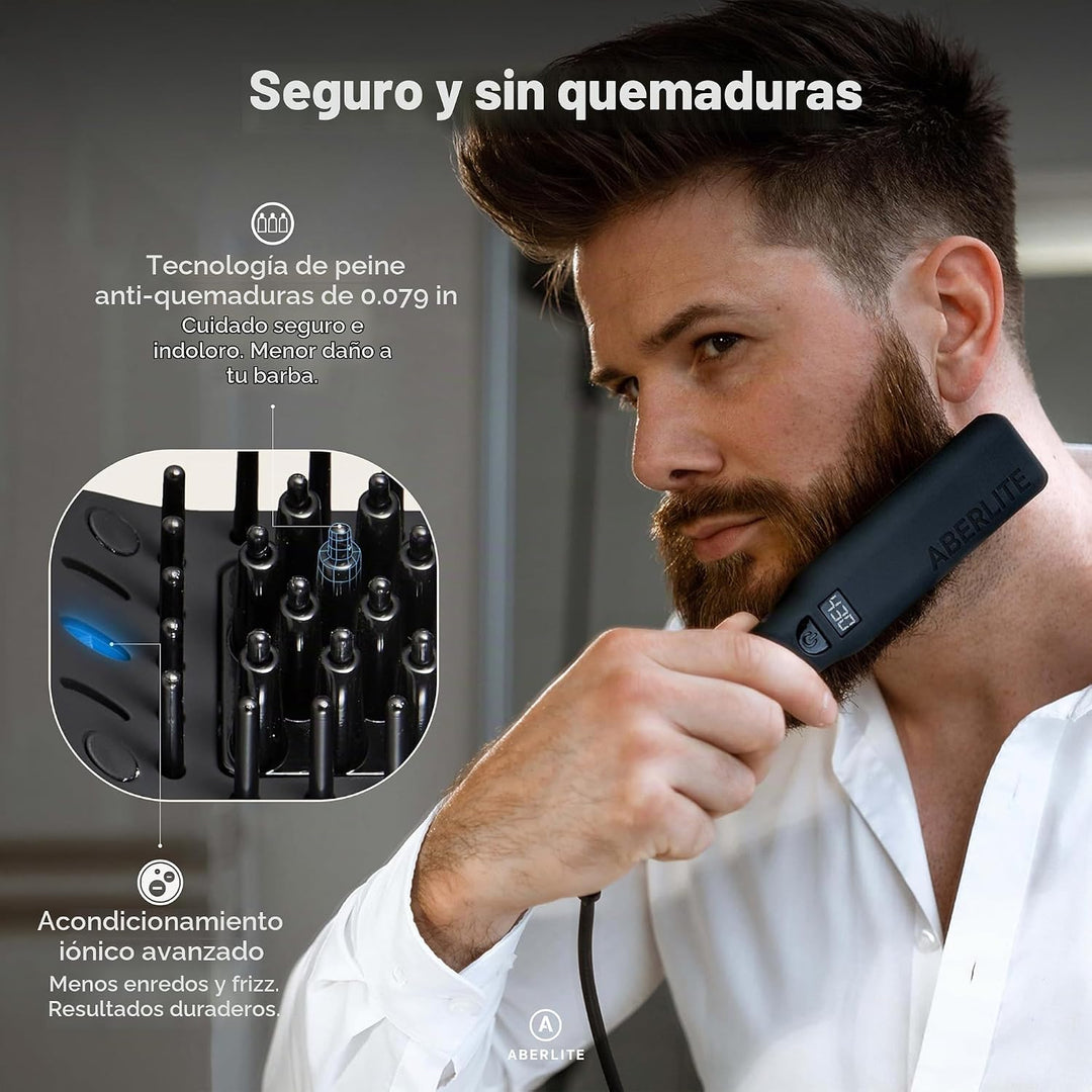 Aberlite Pro Professional - Alisador de barba y cabello, cepillo té...