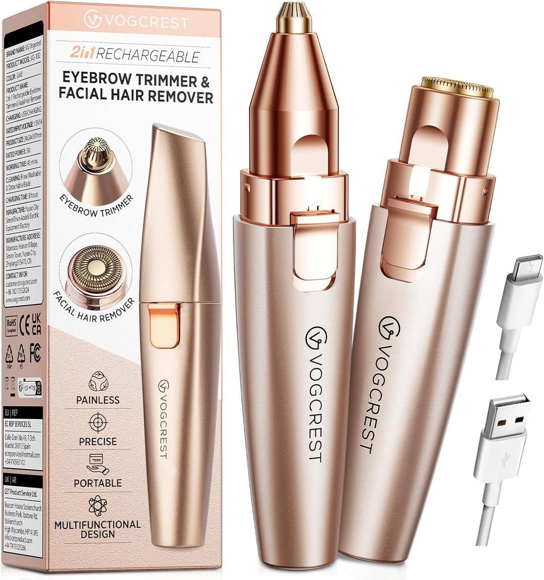 VG VOGCREST Recortador de Cejas y Facial: 2 en 1 Recargable para De...