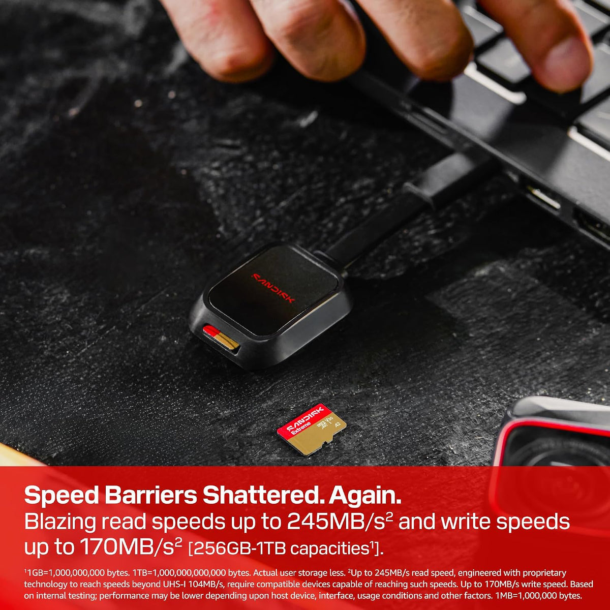 SANDISK Tarjeta microSD extrema 256B + adaptador, velocidades de lectura de