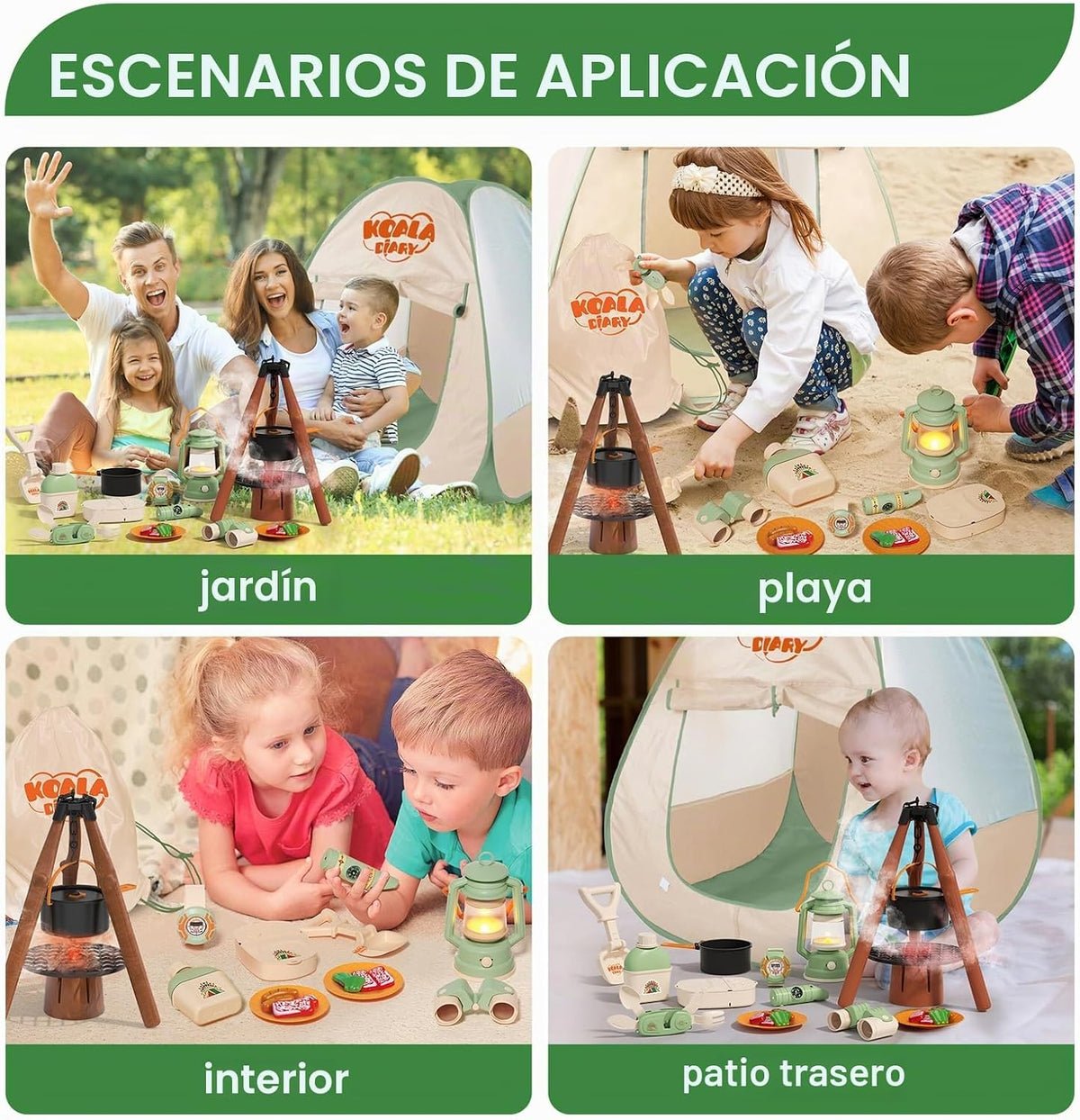 Juego de campamento para niños, 31 piezas con tienda de campaña, juego de simulación al aire libre, 3+