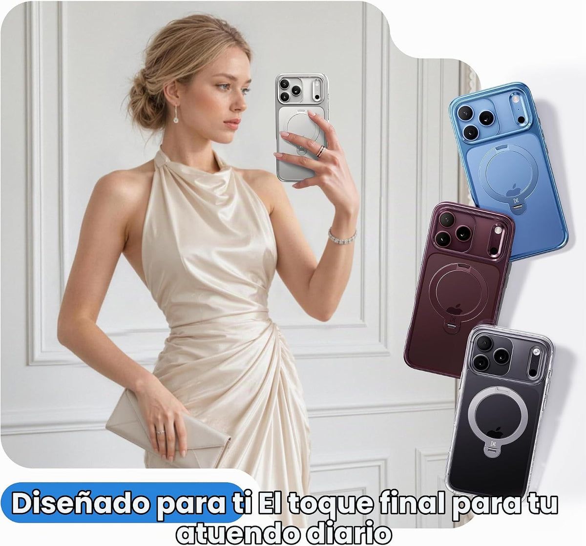 CASEKOO Funda plateada para iPhone 18 Pro / 17 Pro, soporte magnético