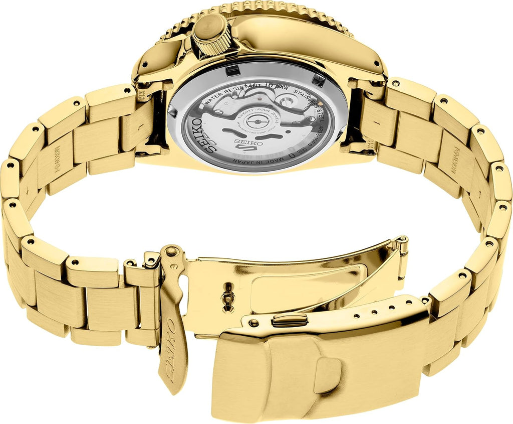 SEIKO Reloj automático para hombre - Colección 5 Sports - Reloj deportivo para hombre con acabado dorado de acero inoxidable - Resistente al agua 100M