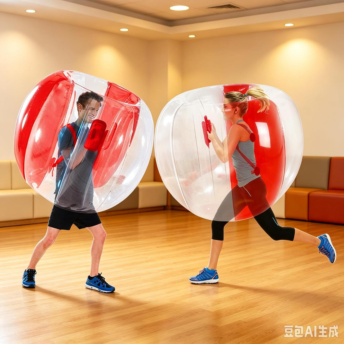 ZHUYNXIR 2 bolas de sumo para adultos, bolas de rebote para niños, pelota inflable para niños, bola zorb corporal para niños, juegos en equipo al aire libre (48 pulgadas, rojo + rojo)