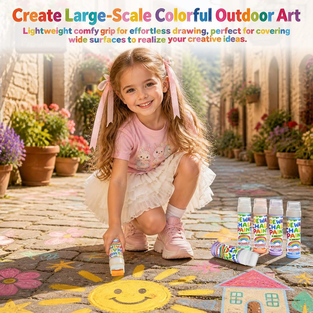 Juego de 6 pinturas de tiza en polvo lavables para acera, mezcla de tiza en polvo lavable en agua con rodillos de espuma, kit de juguete de graffiti para arte al aire libre para niños, entrada