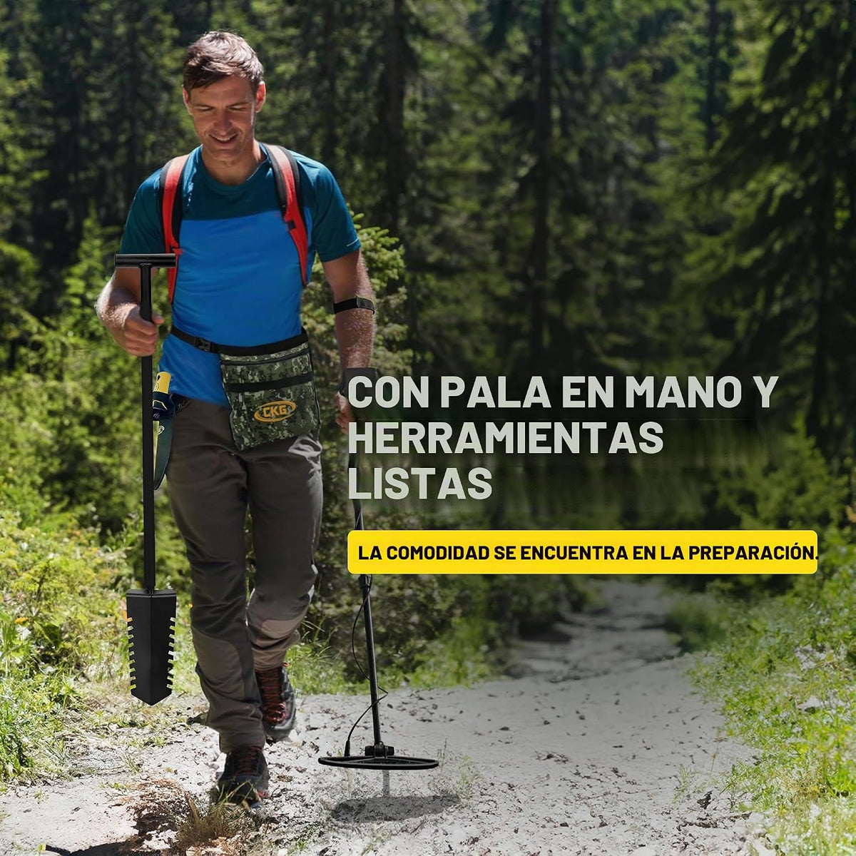 Pala para Detección de Metales, Pala de Doble Borde Serrado de Alta Resistencia - Cuchillo de Excavación para Jardinería, Caza, Camping, Plantación y Bolso de Almacenamiento para Tesoros, Juego