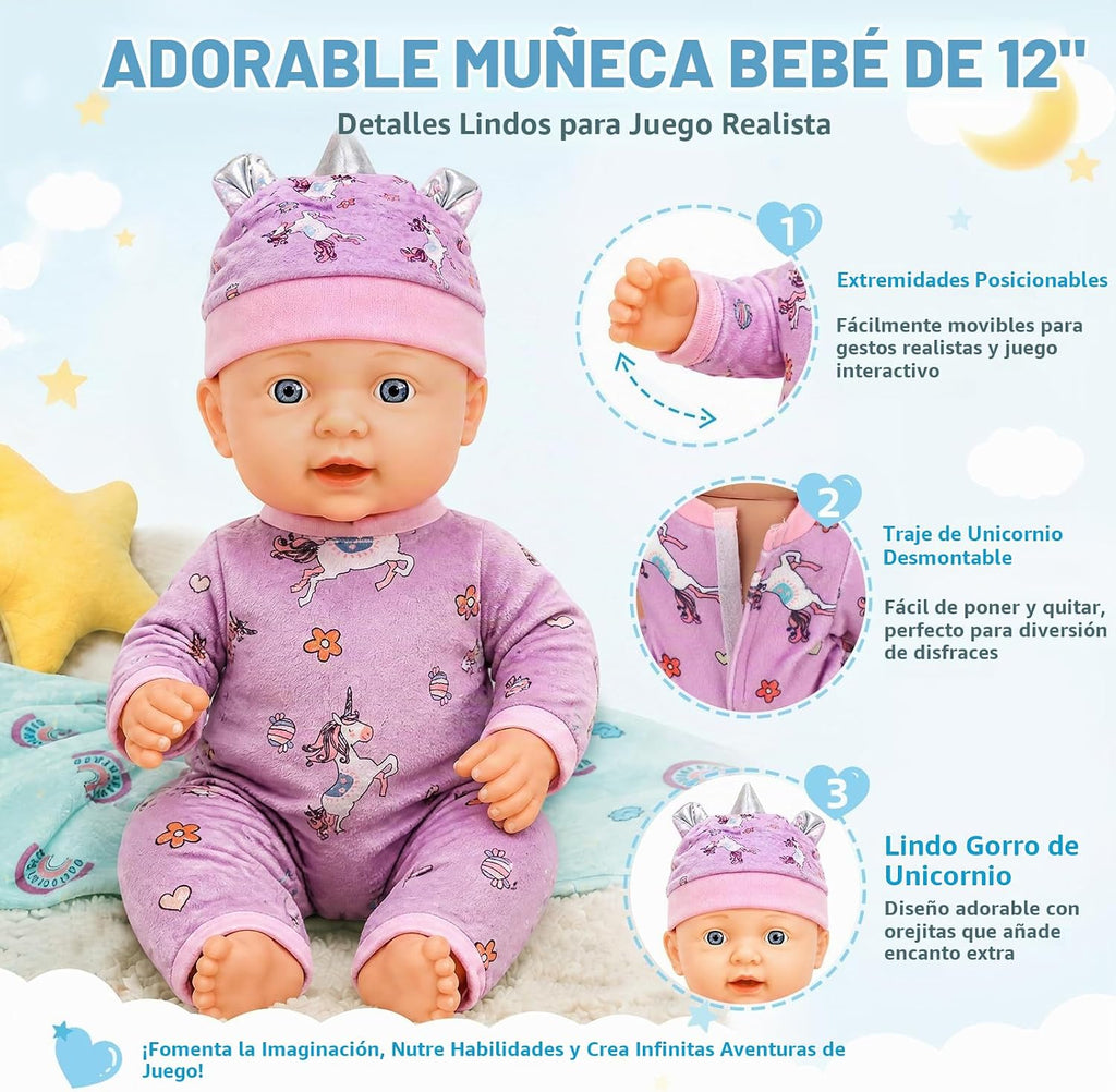Lehoo Castle Juego de muñecas de bebé, muñeca de bebé de 12 pulgadas con