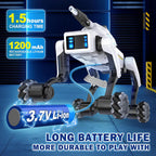 Kit de perro robot 3 en 1 con ruedas, más de 30 acciones biónicas, control de voz y control remoto, movimientos programables, batería recargable, juguete para mascotas todo terreno para niños (garra y cañón extraíbles)