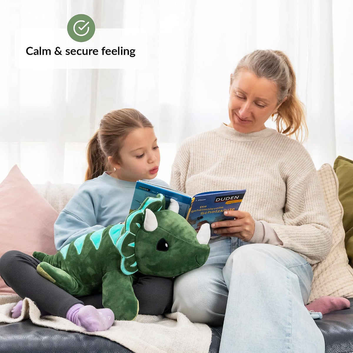 ODOXIA - Animal de peluche con peso para niños, 5.1 lbs, calmante y reconfortante, dinosaurio de felpa con peso, incluye bolsa de transporte, peluche sensorial de animales