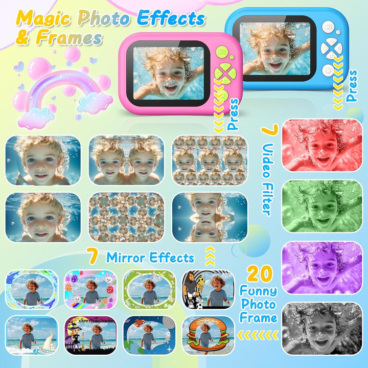 Cámara impermeable para niños, cámara digital subacuática HD 1080P...