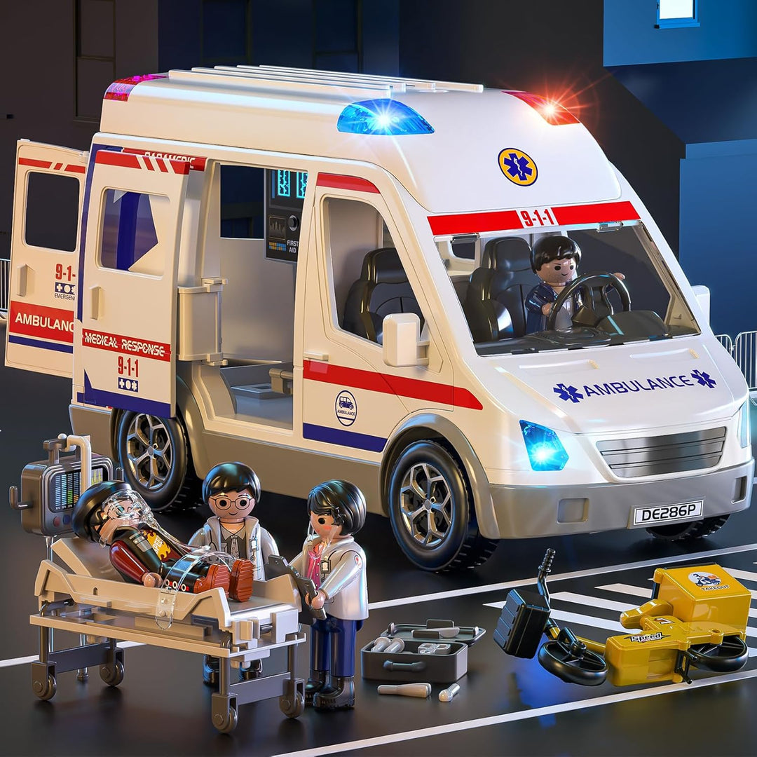 TEMI Juguete de ambulancia para niños de 3 4 5 6 7 8 años