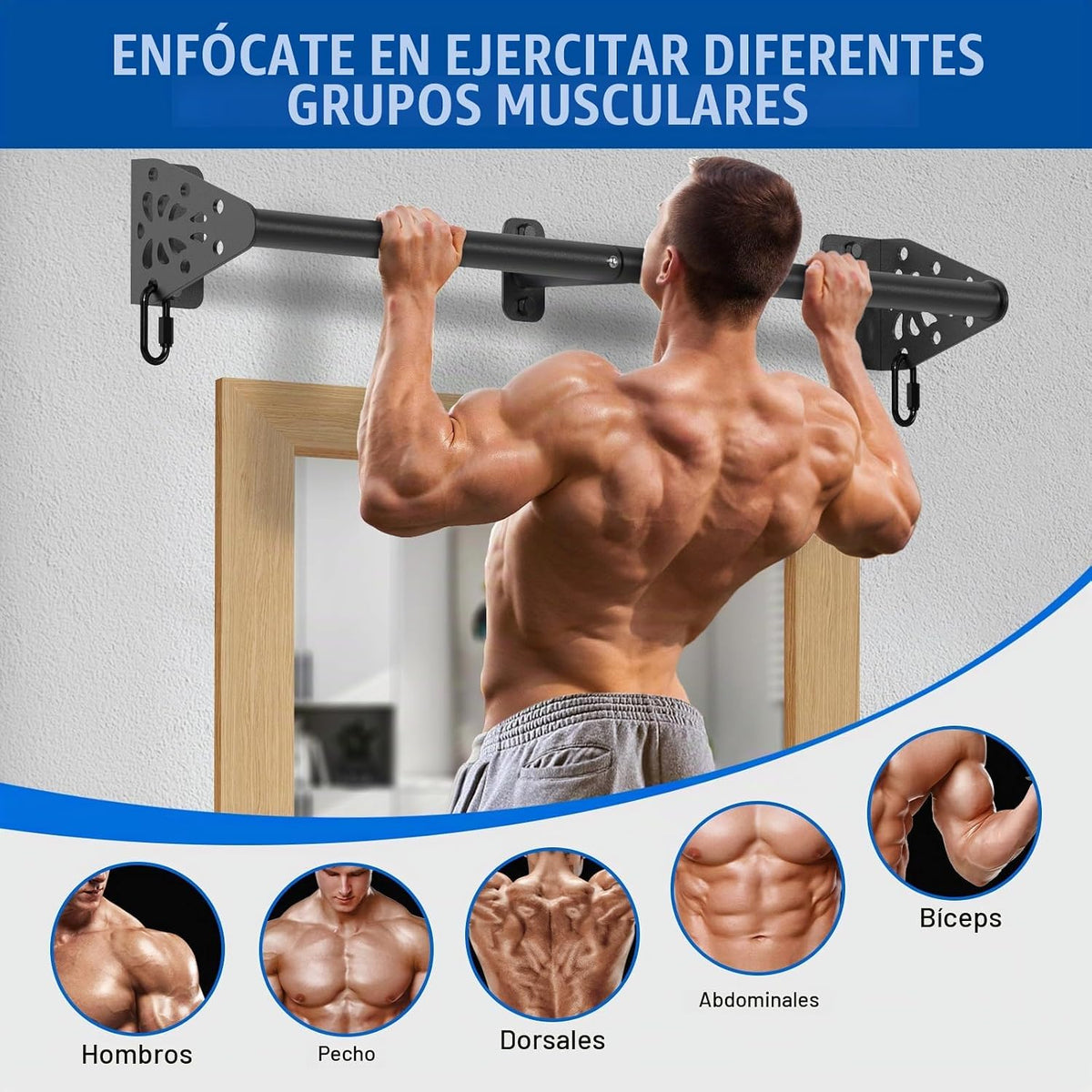 Kipika Barra de Dominadas para Pared - Barra de Tracción de Ubicación en Puerta, Capacidad de 500 LB, Construcción de Acero Reforzado para Gimnasio en Casa, Resistente con Ganchos para Bandas de Resistencia | Barra de Ejercicio Colgante para Entrenamiento