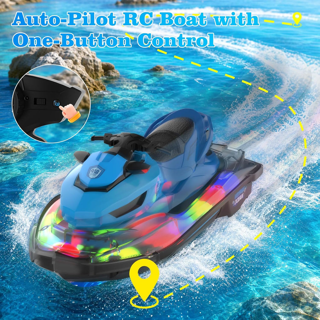 Barco a control remoto, barco a control remoto para niños y adultos, barcos RC para piscina y lago, barcos acuáticos con luz LED, barco eléctrico a control remoto, juguete de verano con