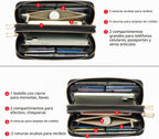 GOIACII Cartera de mujer de gran capacidad con doble cremallera, tarjetero y soporte para teléfono, con bloqueo RFID, de cuero con correa, negro (A01 Black), Casual