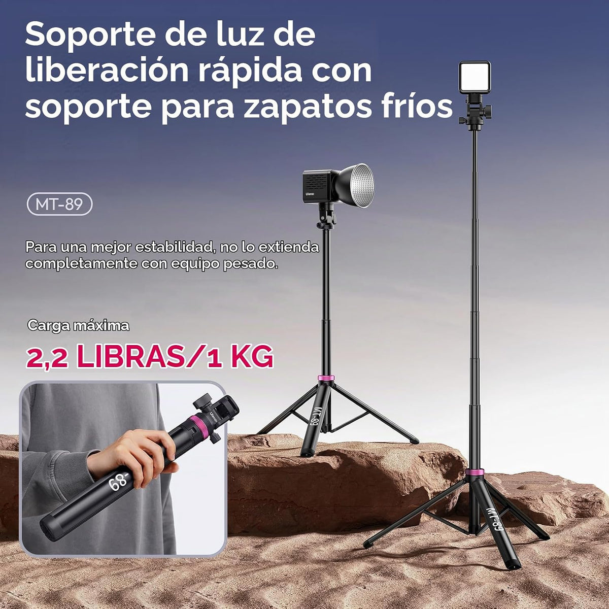 ULANZI MT-89 Trípode extensible de aluminio, soporte de luz ajustable