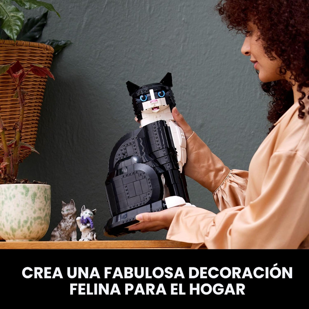 LEGO Ideas Tuxedo Cat - Juegos de construcción para adultos, mayores de 18 años, kit de manualidades para decoración del hogar, sala de estar o dormitorio, regalo para amantes de los animales - 21349