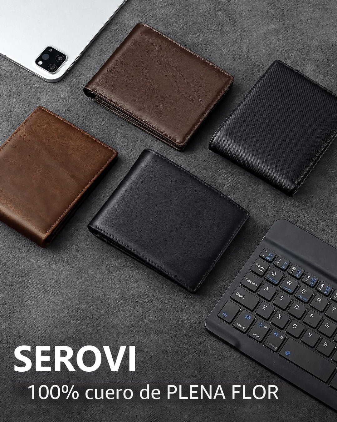 Cartera plegable de cuero genuino para hombre con bloqueo RFID, 14...