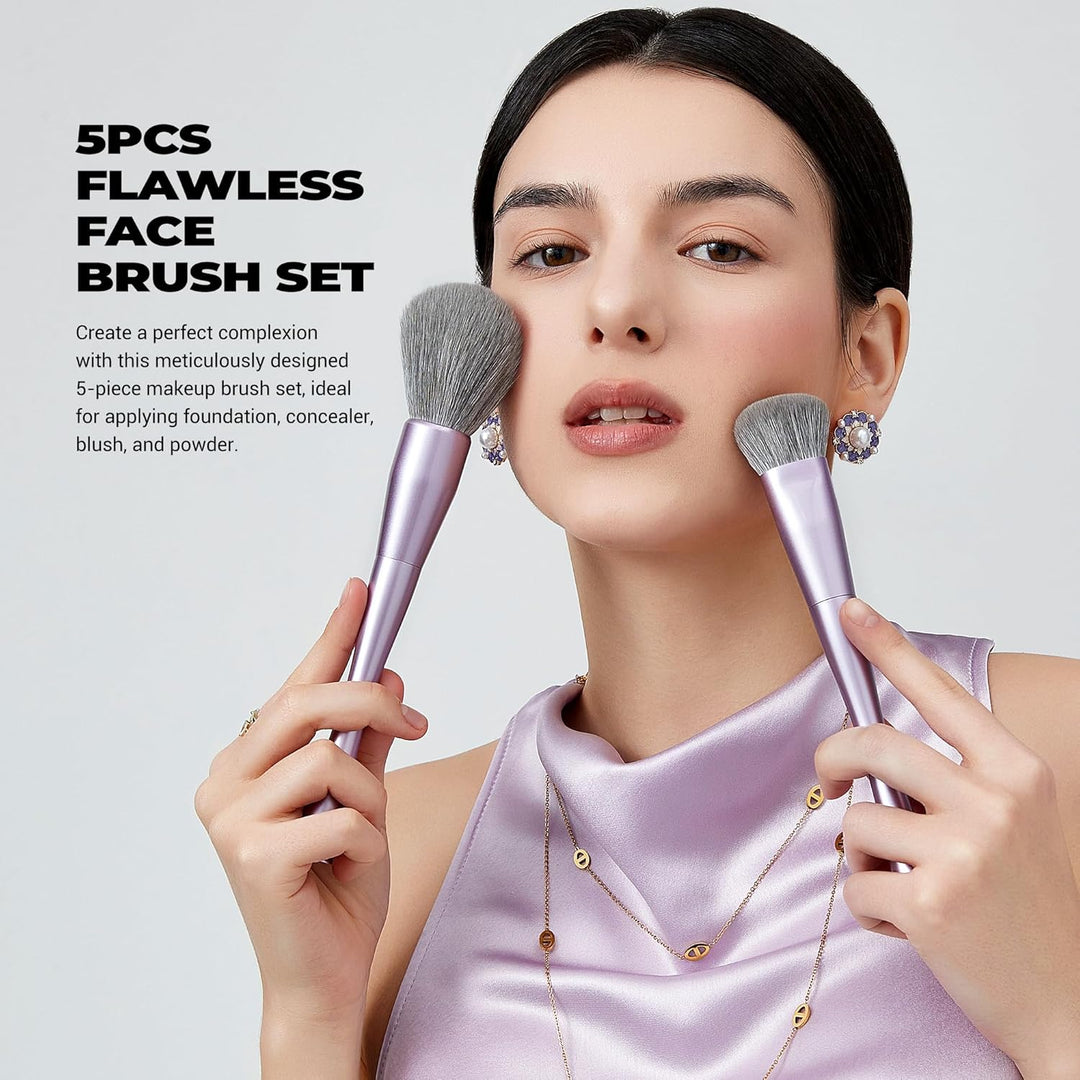 Jessup Brochas de maquillaje para la cara 5 piezas, juego de brocha...