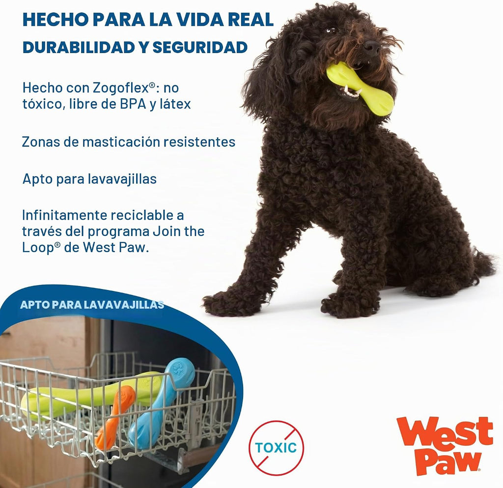 Juguete de hueso de perro, masticable West Paw Diseño Zogoflex Hurley, duro , L, Agua (Aqua)
