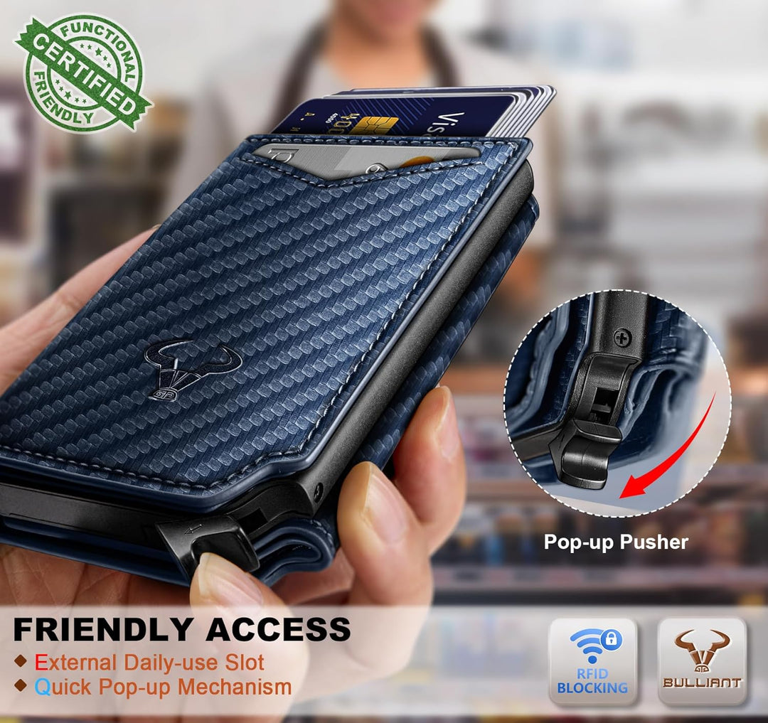BULLIANT Billetera de cuero para hombre, tarjetero con clip para di...