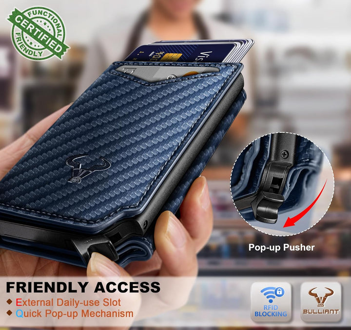 BULLIANT Billetera de cuero para hombre, tarjetero con clip para di...