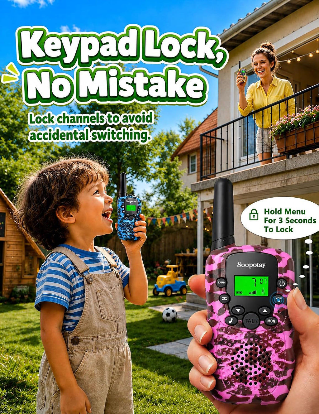 Rechargeable Walkie Talkies para Kids, Outdoor Toys Games para Kids Age 4-12