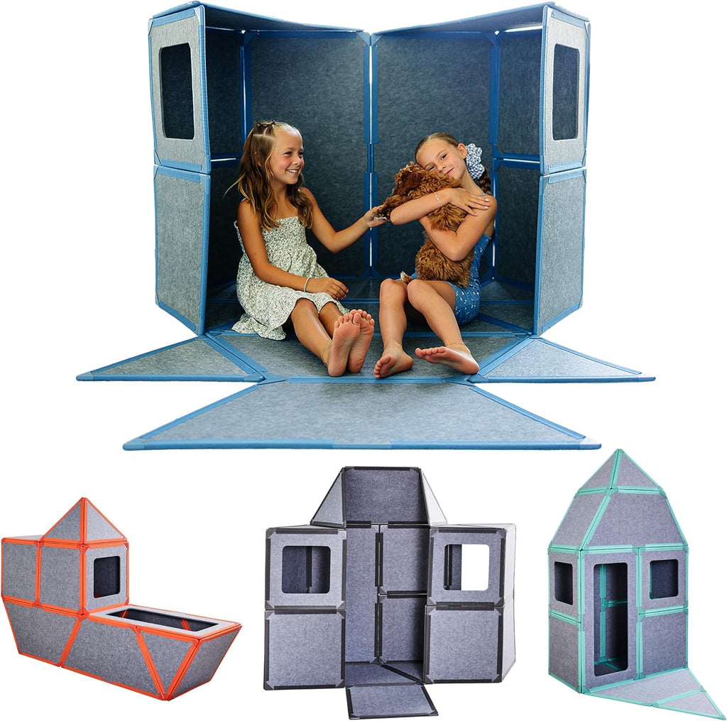 Superspace Paneles de construcción de fuertes magnéticos gigantes – El juego grande, azul, 24 paneles, azulejos magnéticos de tamaño real para niños, construye fuertes castillos, cohetes, juguete STEM