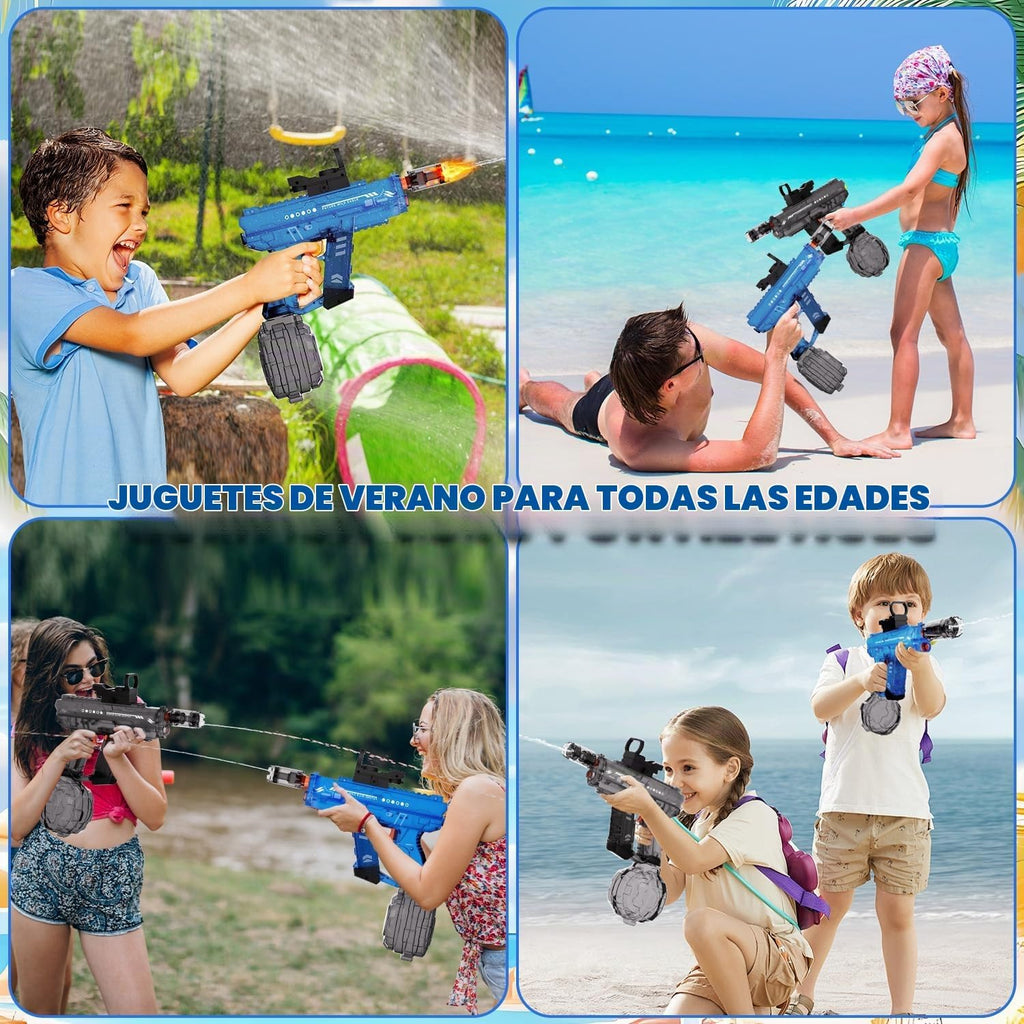 Pistola de agua eléctrica, paquete de 2 unidades para niños y niños, pistola de chorro, pistola de agua, automático con tanque de agua grande de 800 cc, diseño intermitente iluminado, juguete